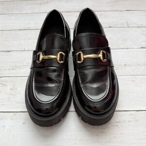 Madden Girl Harlow Lug Sole Loafers 7.5 Gold Bit Chunky Platform